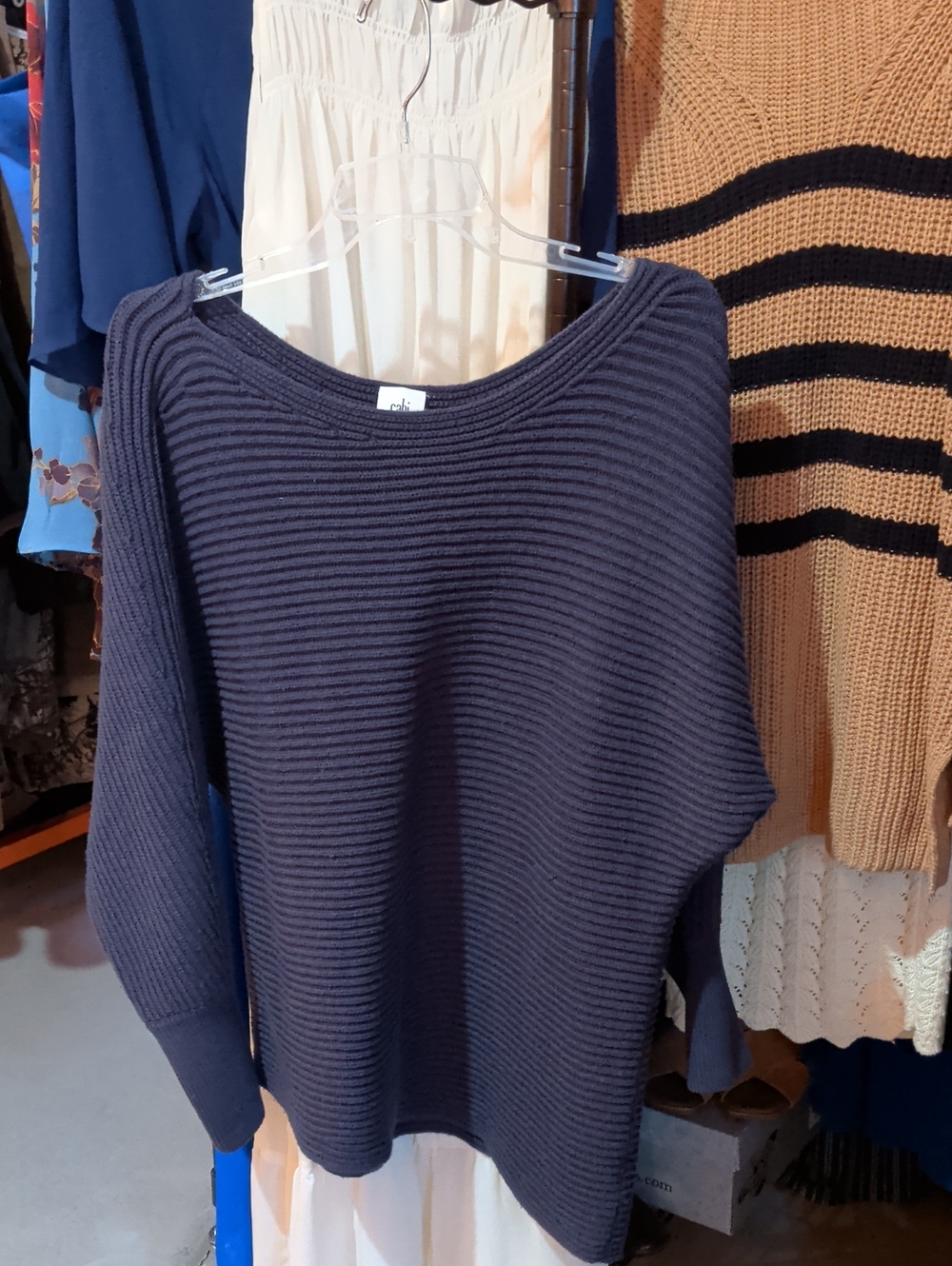 CAbi Ribbed Scoop-Neck Sweater in Navy Blue
